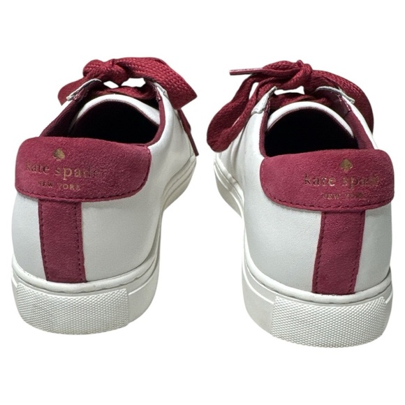 Kate Spade Fez White Leather Burgundy Sneakers Sz:6 - Picture 7 of 14